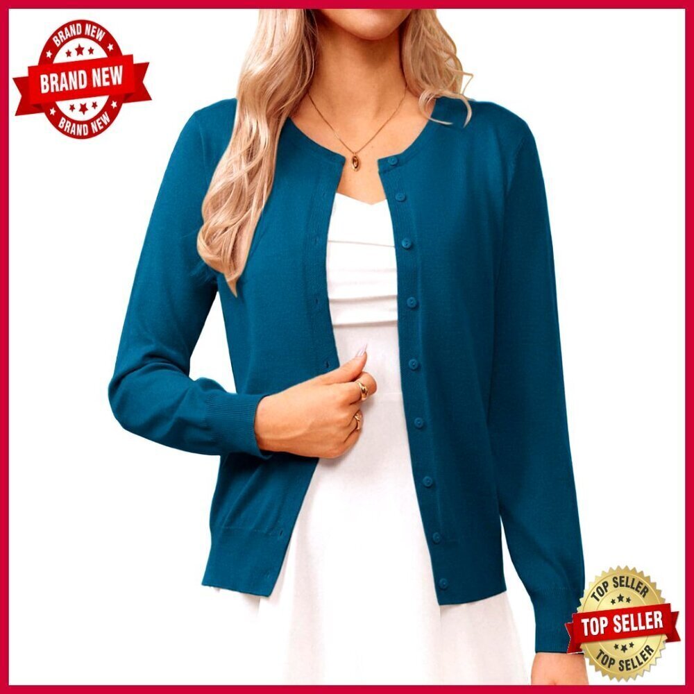 Long Sleeve Button Down Cardigan, Lightweight Knit, Slim Fit, Casual Wear
